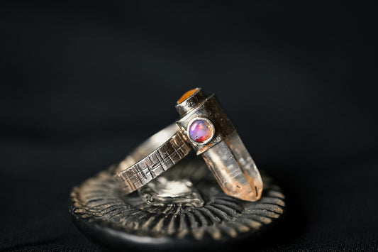 Anillo Cuarzo Himalaya y Zafiros Tailandeses